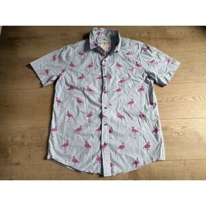 VSTR Premium Shirt Mens Medium Blue Flamingo All Over Print Casual Short Sleeve